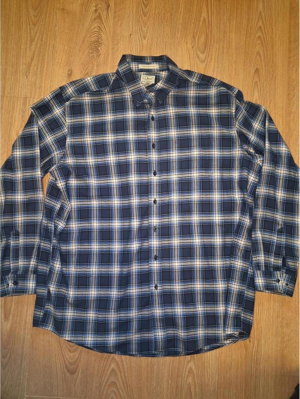 LL Bean Flannel Button Up Shirt XXLT Blue Multicolor Plaid